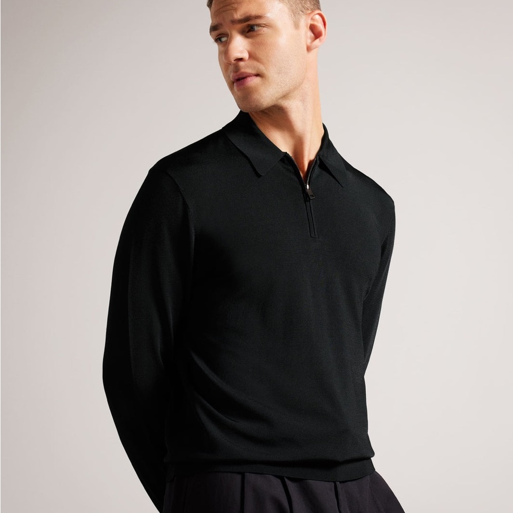 Men's Ted Baker London  Viba Half Zip
Polo Sweater - Black ted size 7 US 3Xl - Picture 9 of 15